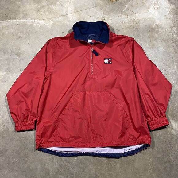 Vintage Tommy Hilfiger Jacket Mens XL Windbreaker Pullover Golf 1/4 ZipRed - Picture 1 of 10